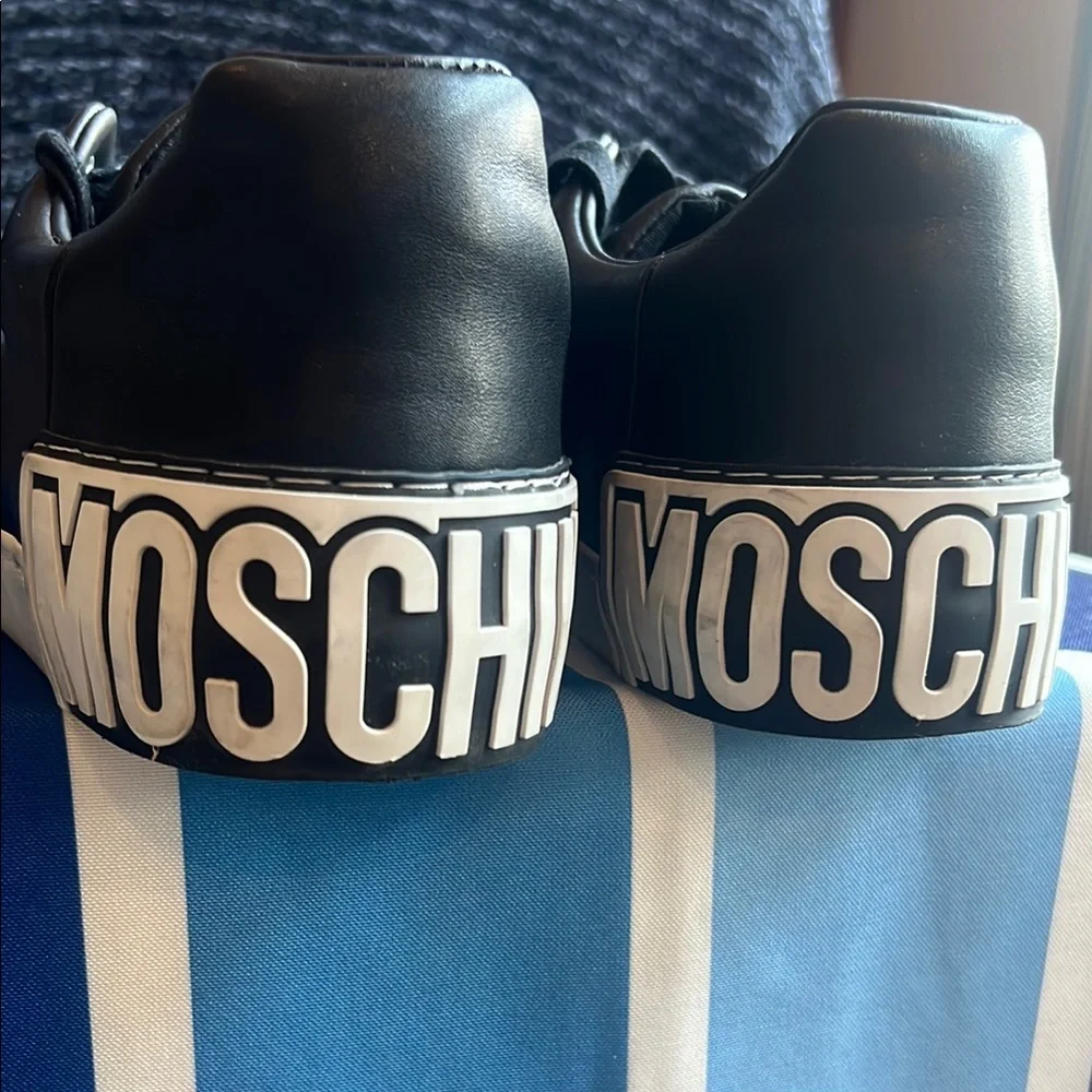 Moschino Kids Black and White Logo-Back Sneakers